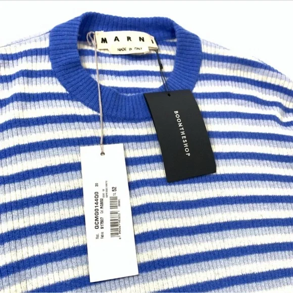 Blue and White Striped Men's Sweater - Picture 4 of 7